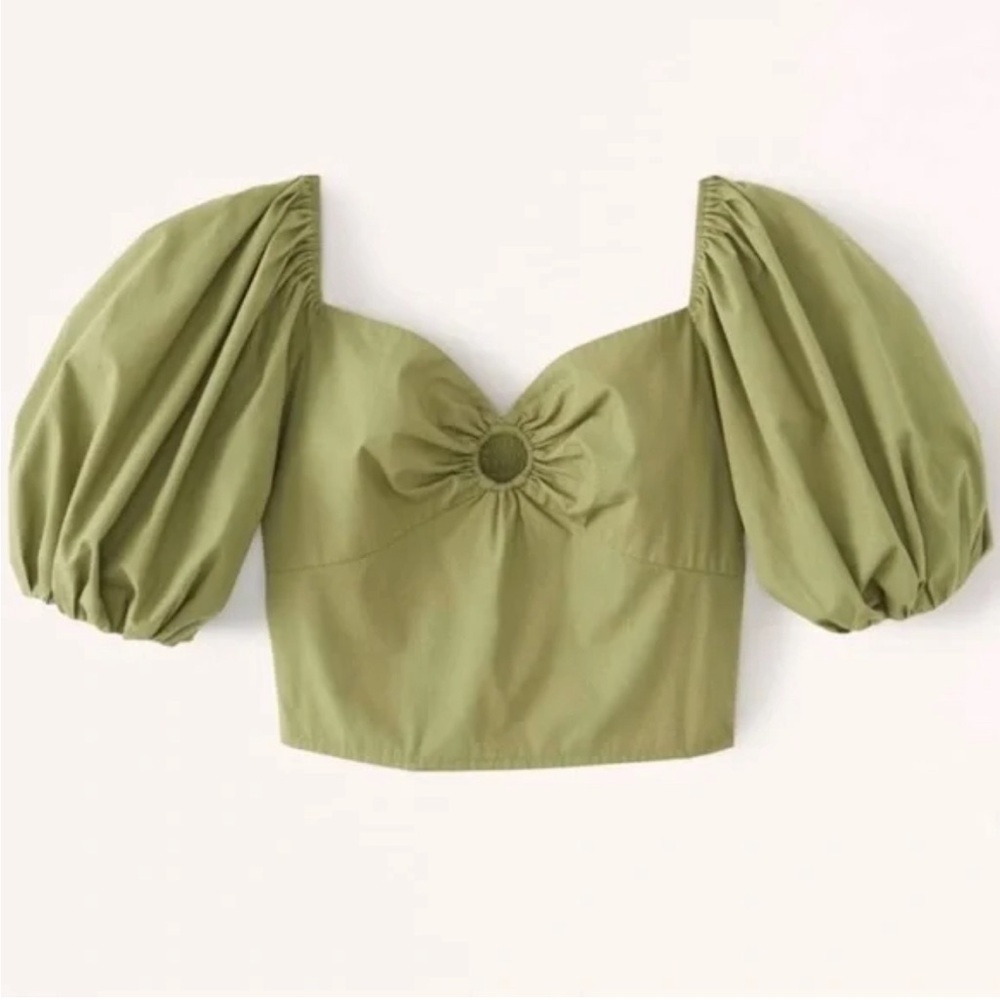 Olive Green Puff Sleeve Women's Top